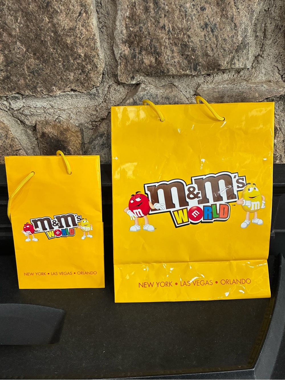 M&M's World Candy Yellow Empty Glossy Paper Gift / Shopping Bag Set of 2